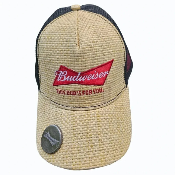 Budweiser Other - Budweiser Straw Front Mesh Back Trucker Hat With Bottle Opener Snapback Adjustab